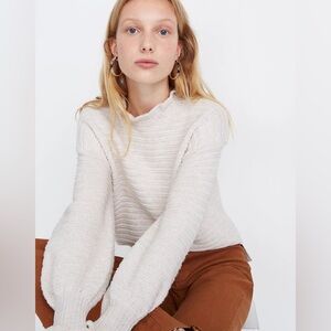 Madewell Cream Ruffled Turtleneck Sweater